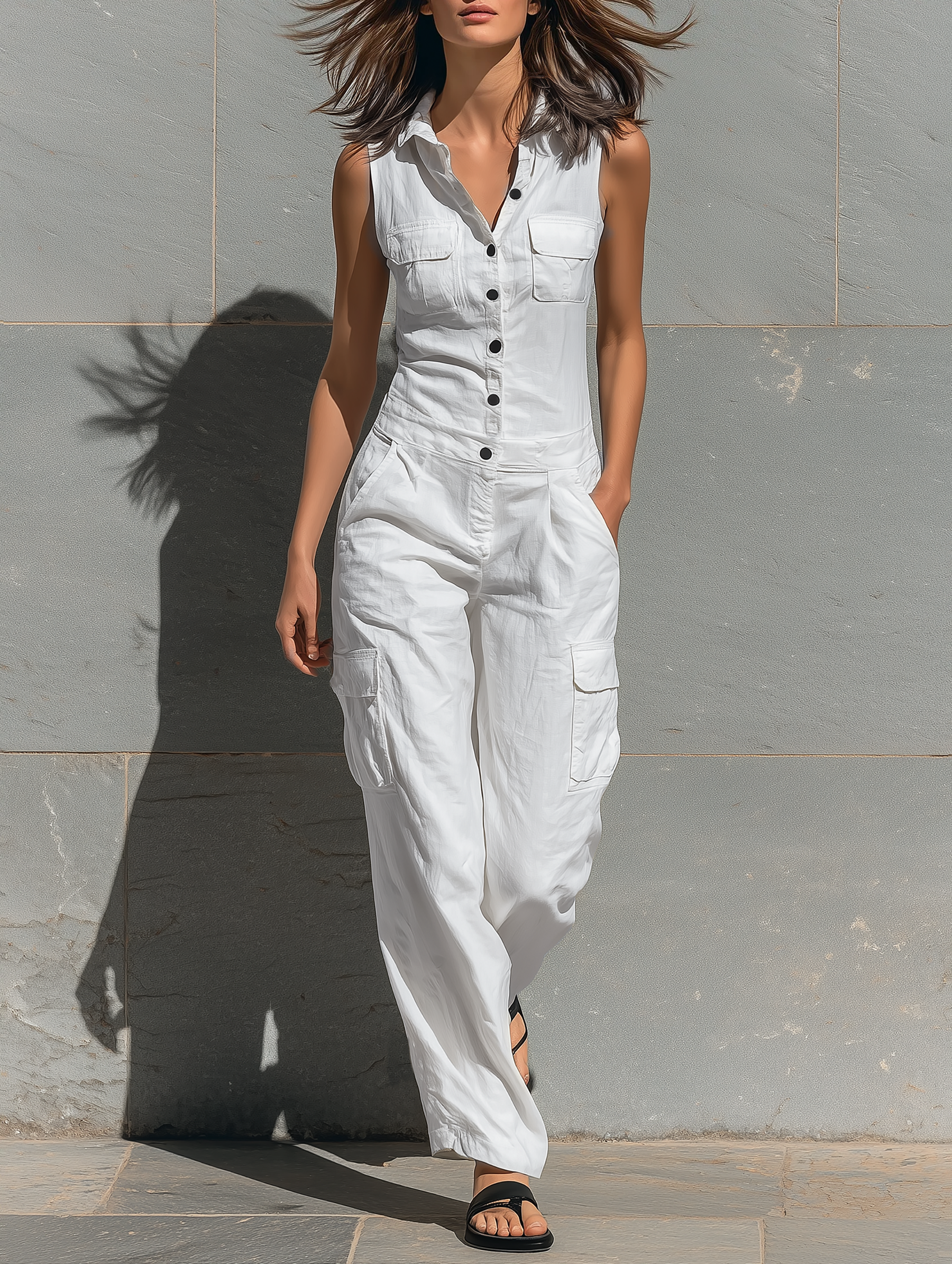 Jean | Cotton Blend Single-breasted Sleeveless