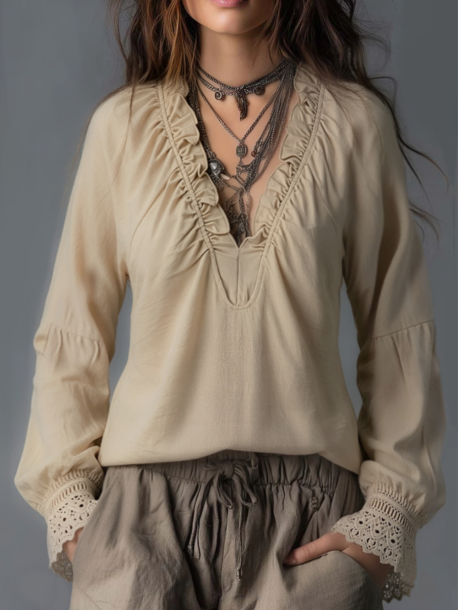 Octavia | Easy-to-wear Ruffled Pleated Collar Cotton Linen