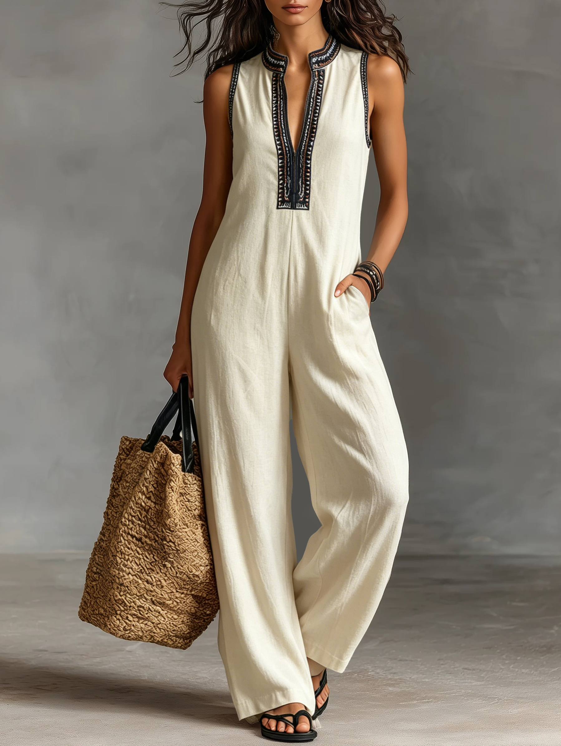 Amy | Linen Blend Sleeveless Jumpsuit