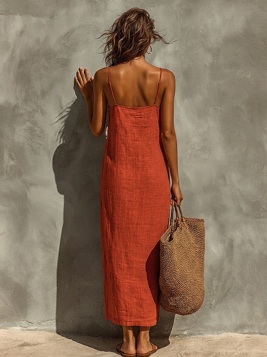 Agatha | Red Cotton Dress Spaghetti