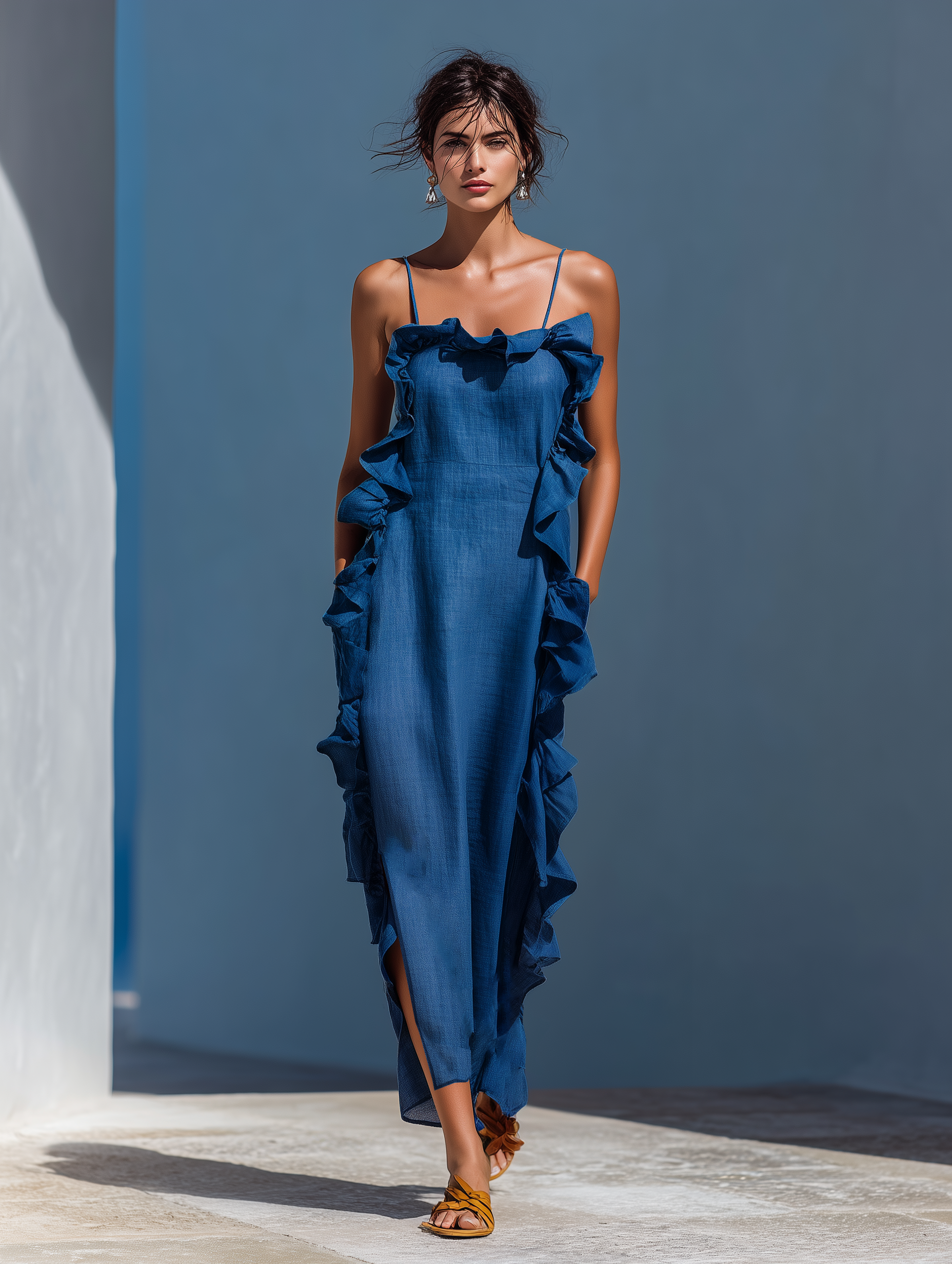 Chloe | Women’s Blue Linen-Blend Spaghetti