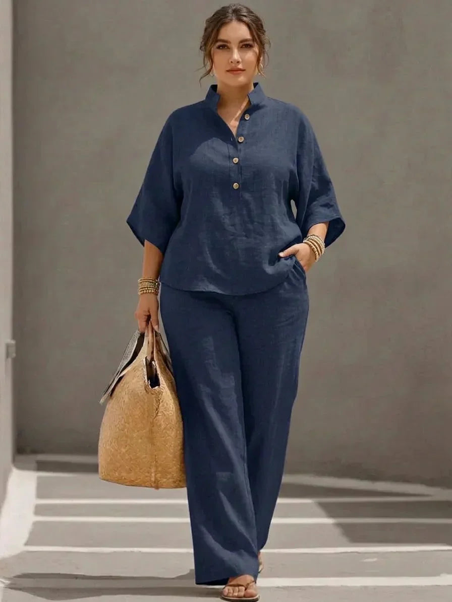 Maribel | Linen Set with Batwing Sleeves