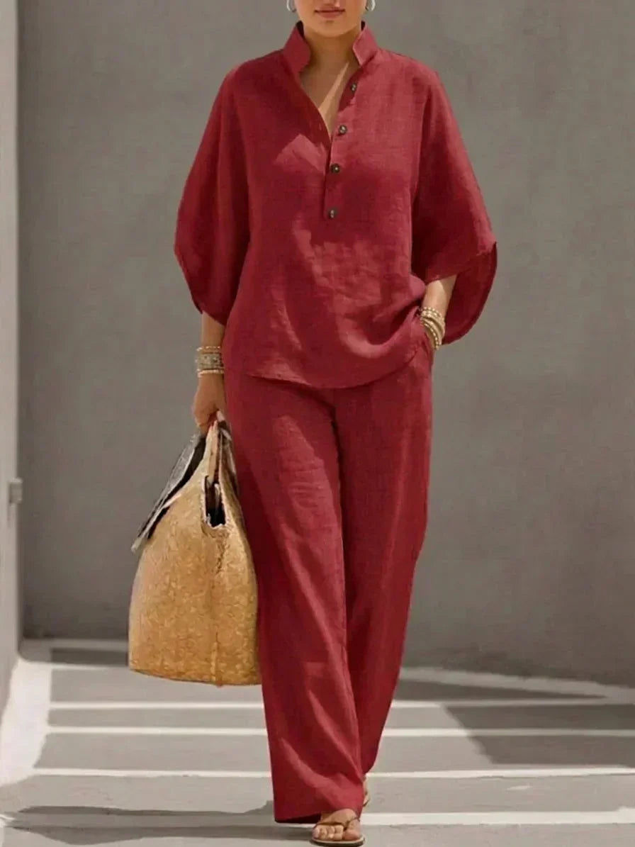 Maribel | Linen Set with Batwing Sleeves