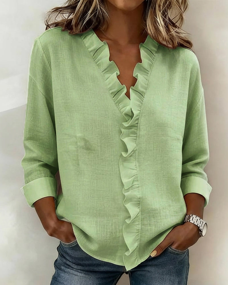Solange™ | Ruffle V-Neck Blouse