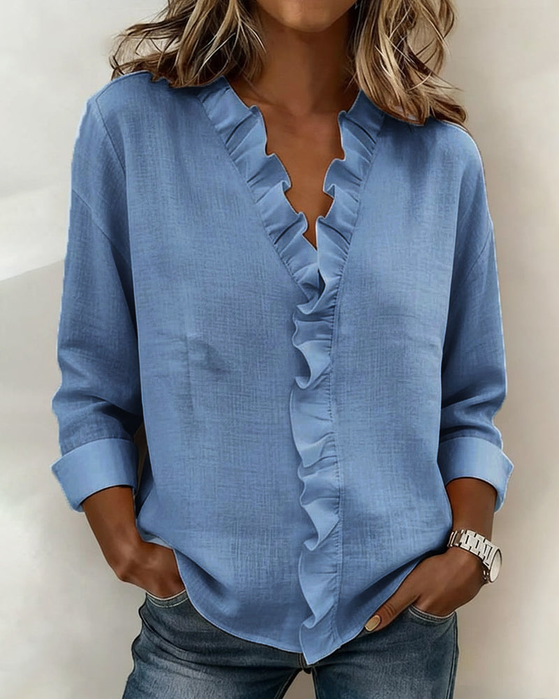 Solange™ | Ruffle V-Neck Blouse