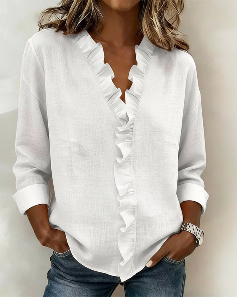 Solange™ | Ruffle V-Neck Blouse