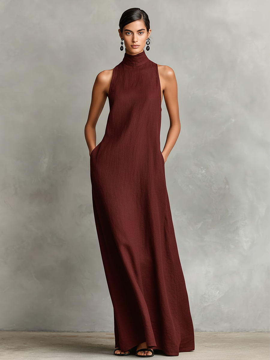 Alina | Black Linen-Blend Maxi Dress