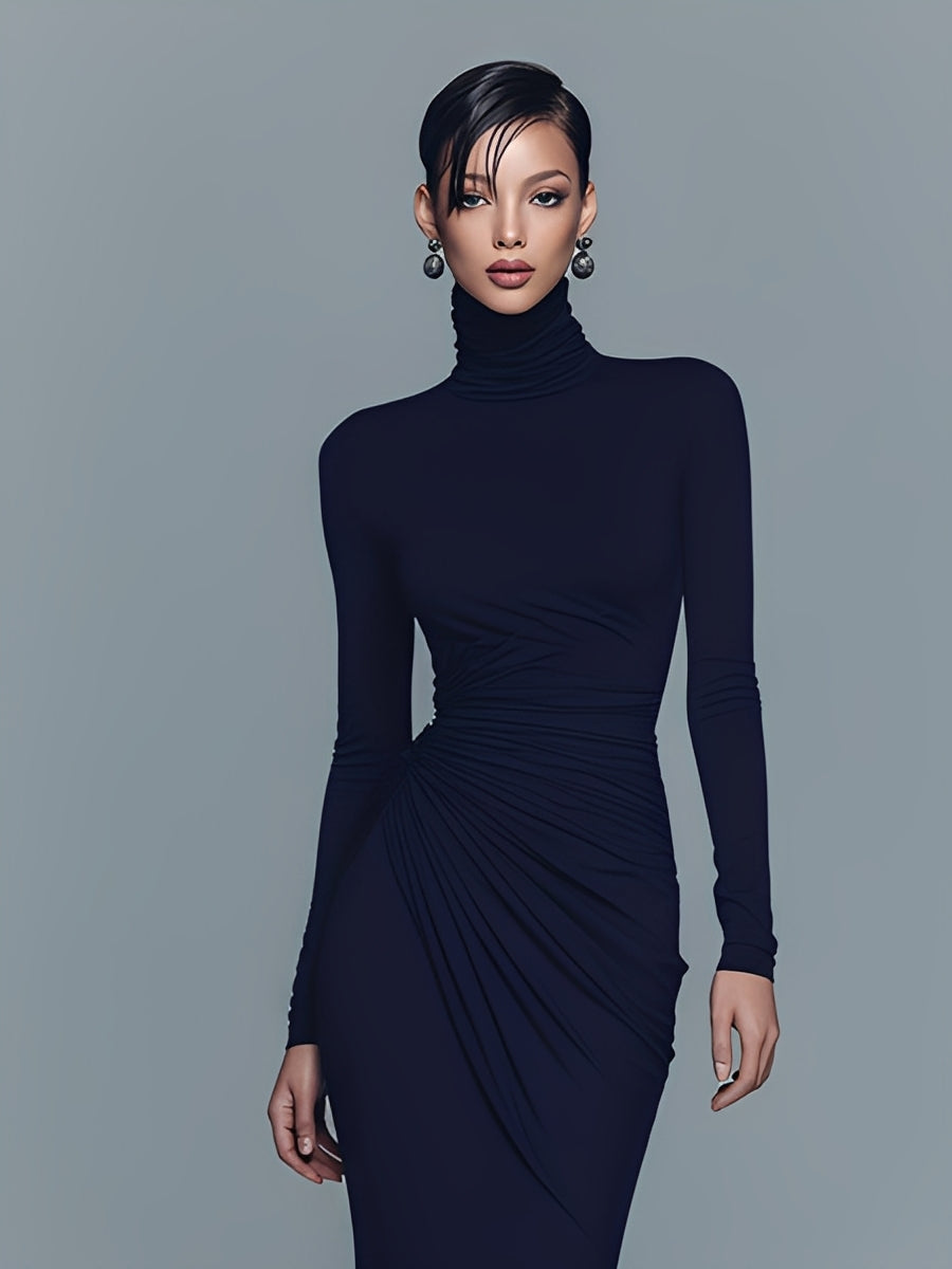 Sandra | Navy Elegant Stretch Polyester-Cotton