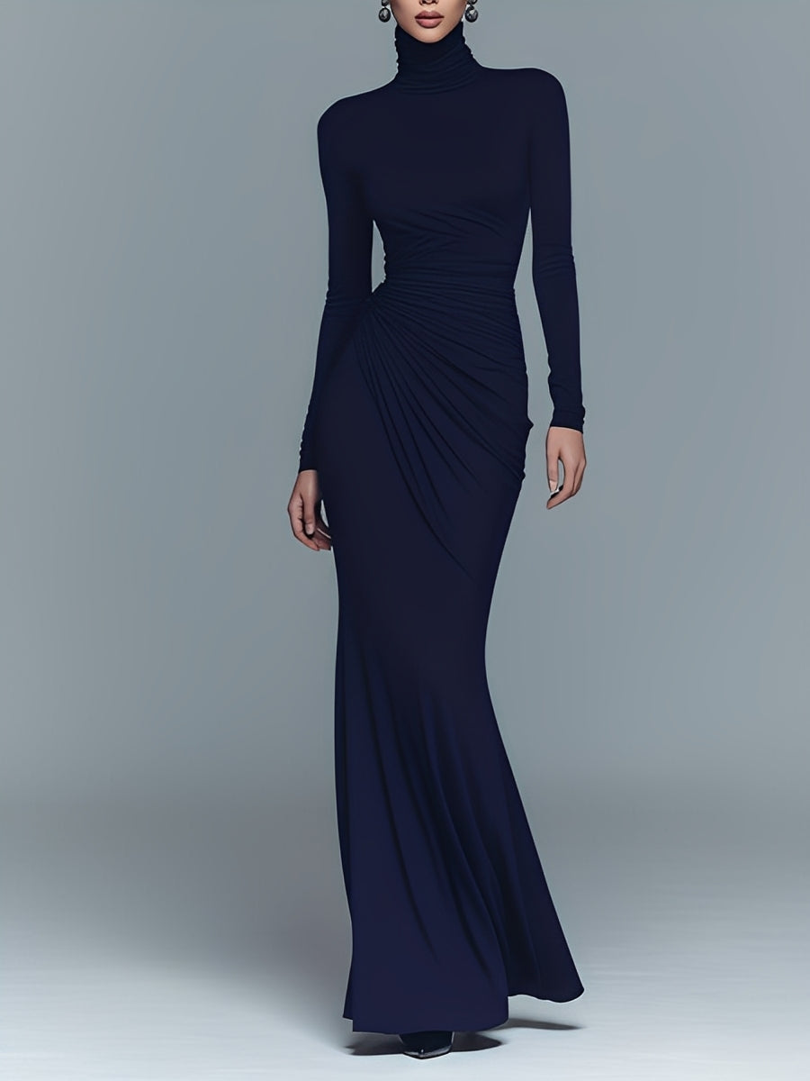 Sandra | Navy Elegant Stretch Polyester-Cotton