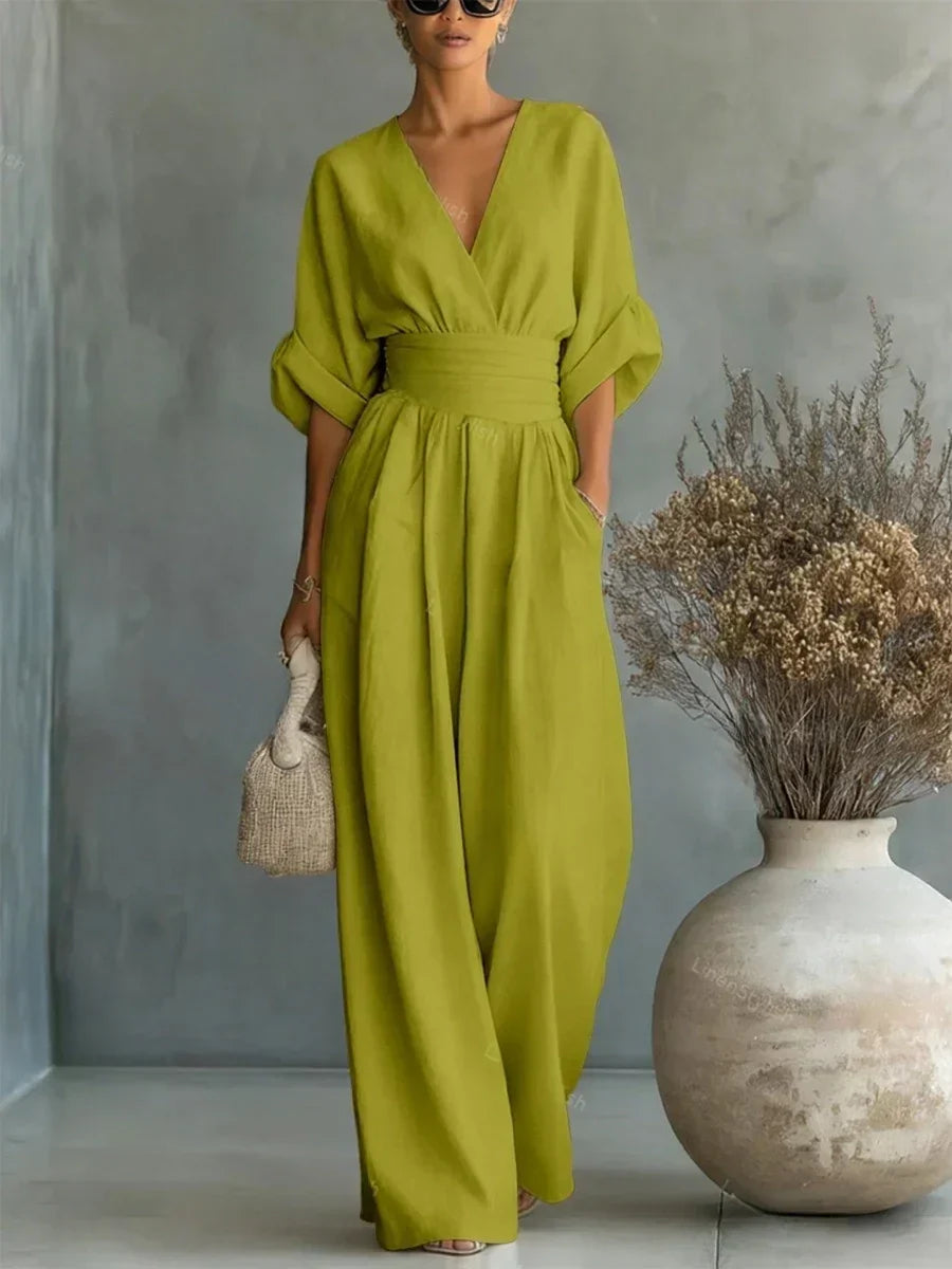 Maya | V-Neck High-Waisted Jumpsuit