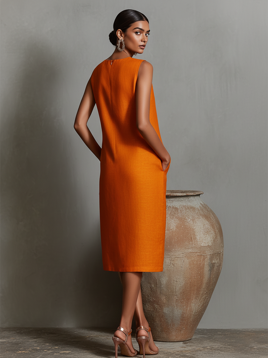 Amara | Orange Linen Shift Dress