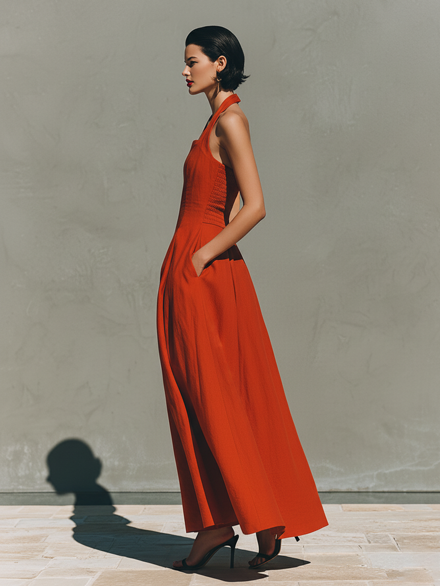Kate | Red Linen Maxi Dress