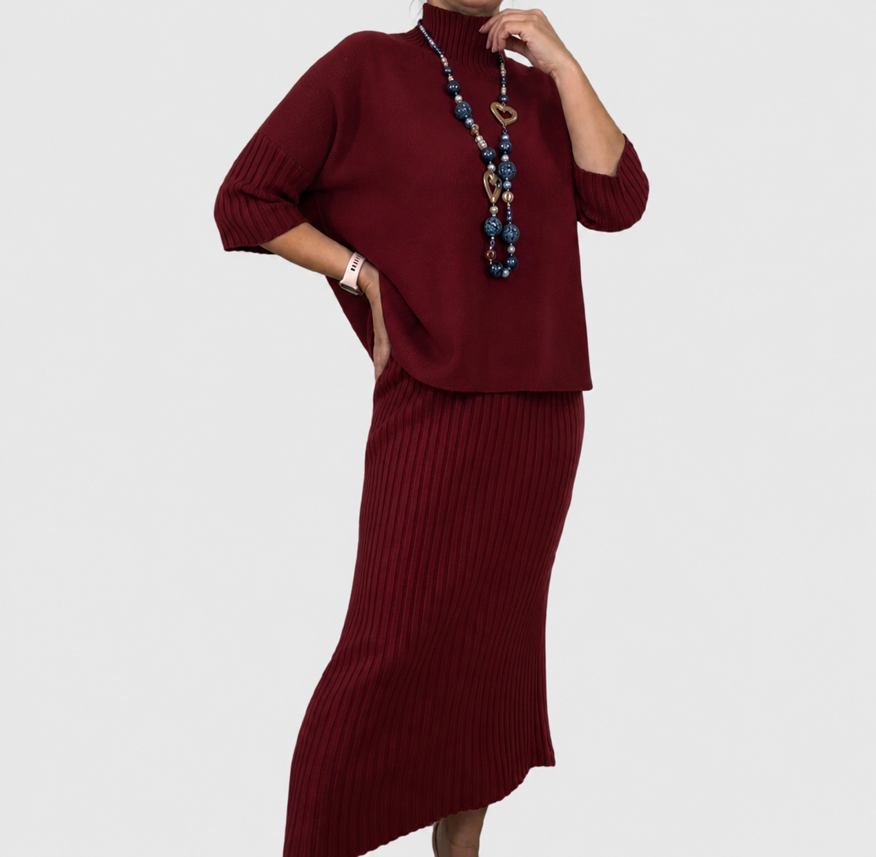 Debora | Knit Ensemble with Ribbed Midi Skirt